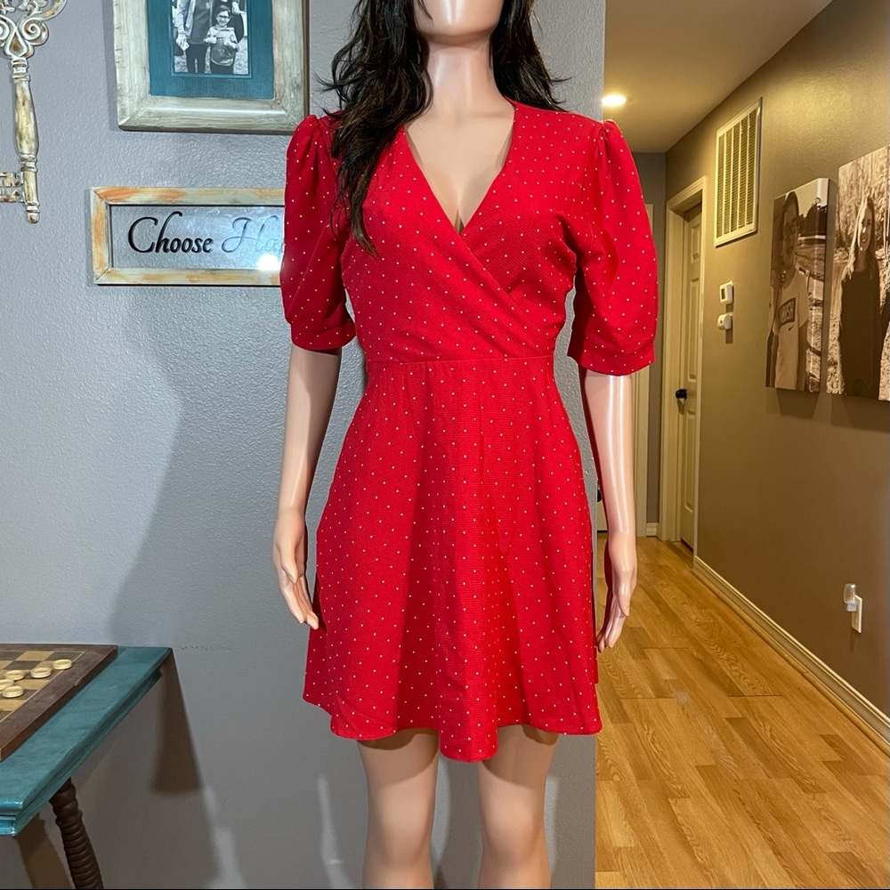 New red white mini polka dot dress